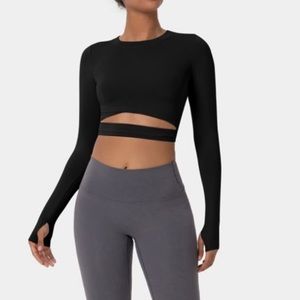 Crossover cut out front long sleeve workout top